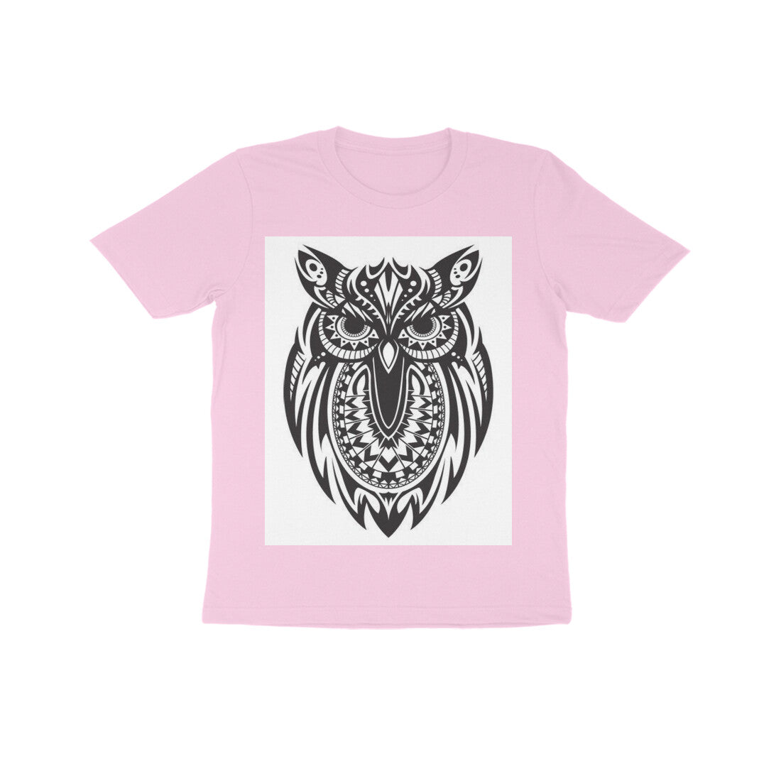 Front View - Owl Totem — Kids Tee Light Pink