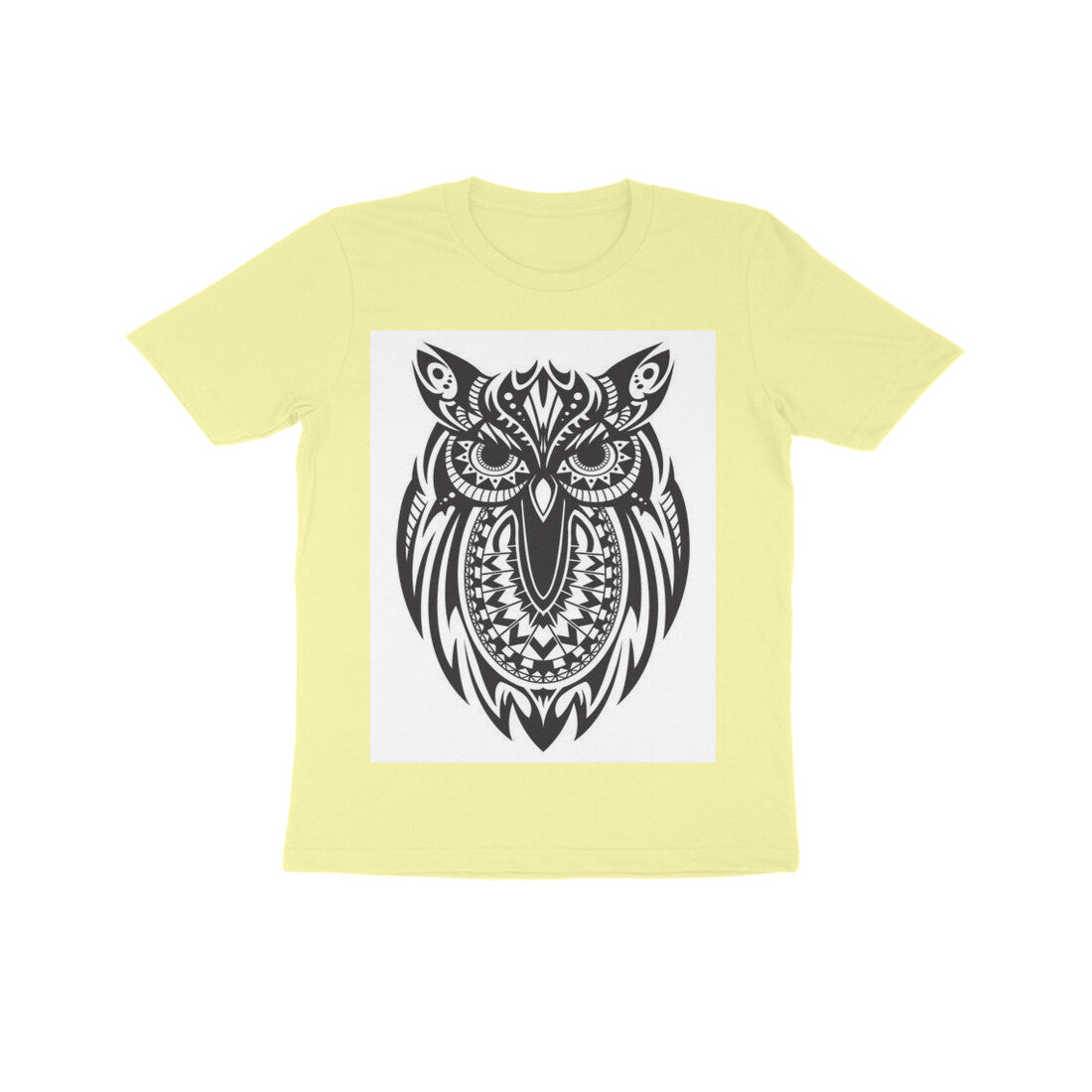 Front View - Owl Totem — Kids Tee Butter Yellow