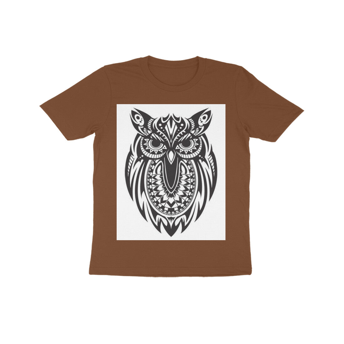 Front View - Owl Totem — Kids Tee Coffee Brown