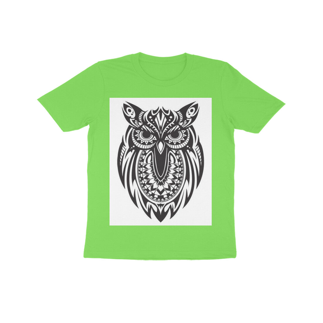 Front View - Owl Totem — Kids Tee Liril Green