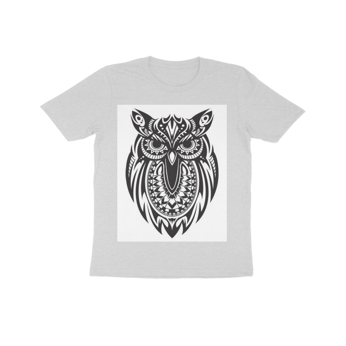 Front View - Owl Totem — Kids Tee Melange Grey