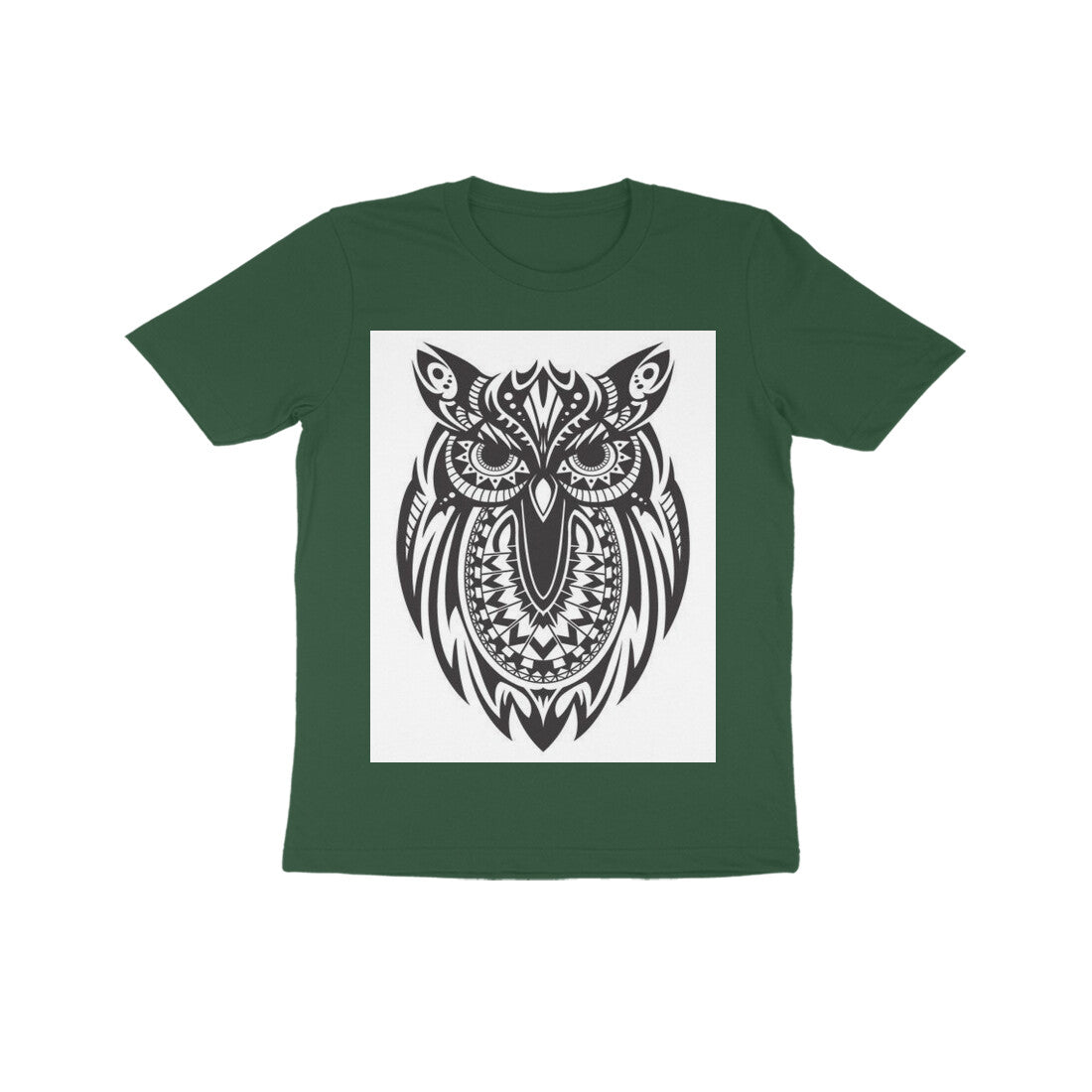 Front View - Owl Totem — Kids Tee Olive Green