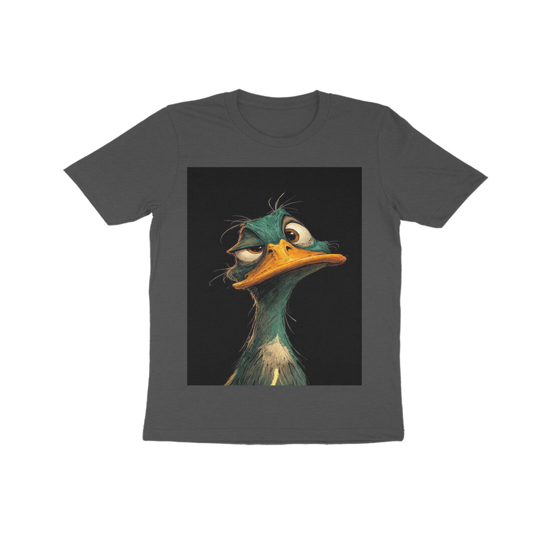 Front View - DGAF Duck — Kids Tee Charcoal Grey