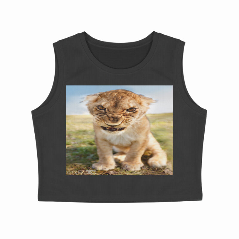 Front View - Untamed Roar — Crop Tank Top Black