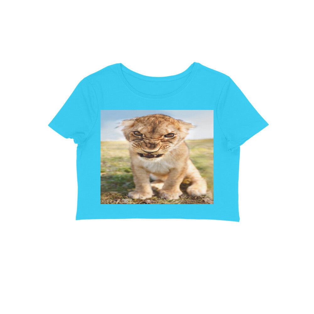 Front View - Untamed Roar — Crop Top Sky Blue