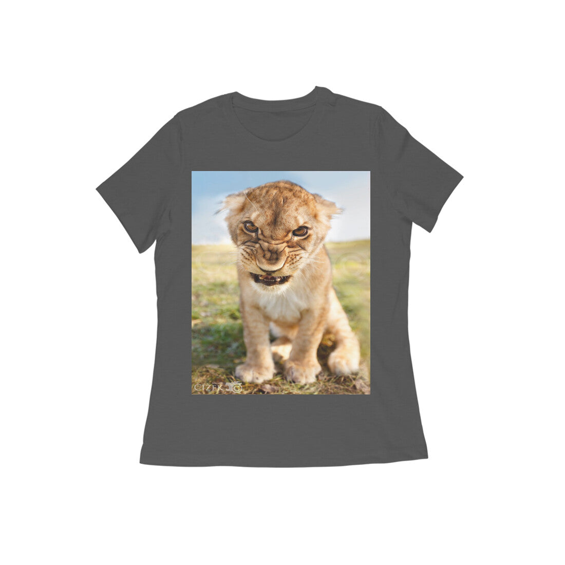 Front View - Untamed Roar — Women’s Tee Charcoal Grey