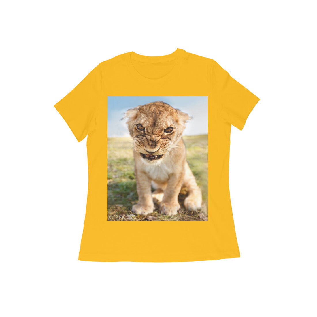 Front View - Untamed Roar — Women’s Tee Golden Yellow