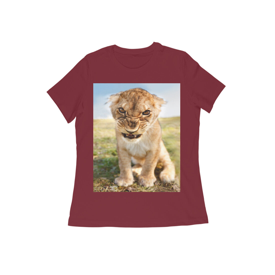 Front View - Untamed Roar — Women’s Tee Maroon