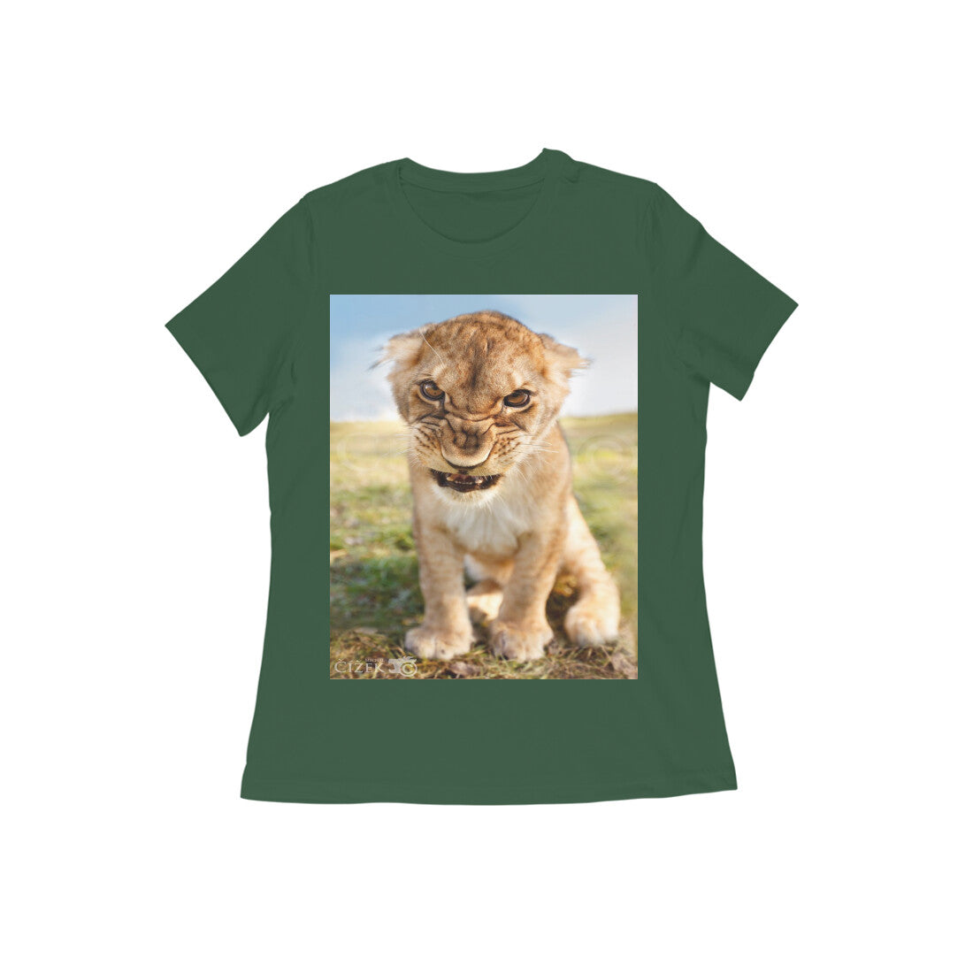 Front View - Untamed Roar — Women’s Tee Olive Green