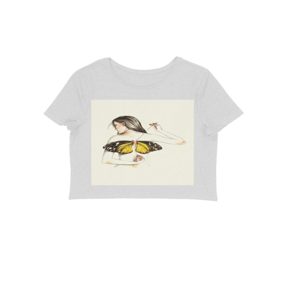 Front View - Metamorphosis Stitch — Crop Top Melange Grey
