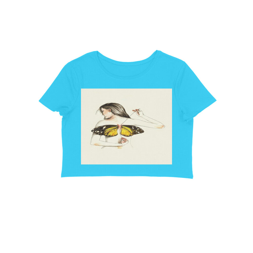 Front View - Metamorphosis Stitch — Crop Top Sky Blue