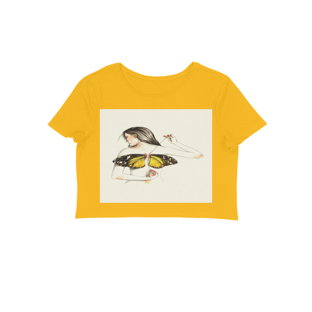 Front View - Metamorphosis Stitch — Crop Top Golden Yellow