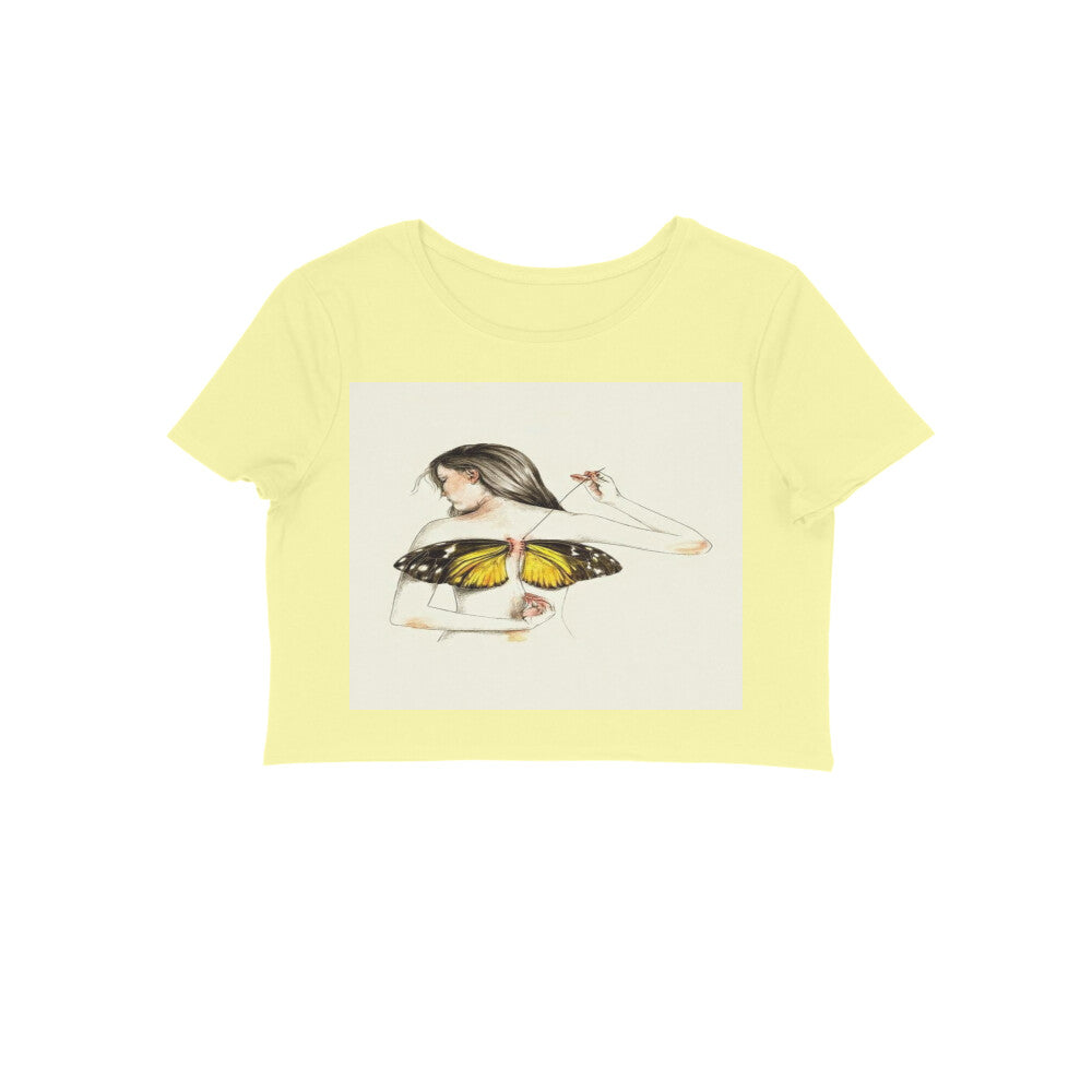 Front View - Metamorphosis Stitch — Crop Top Butter Yellow