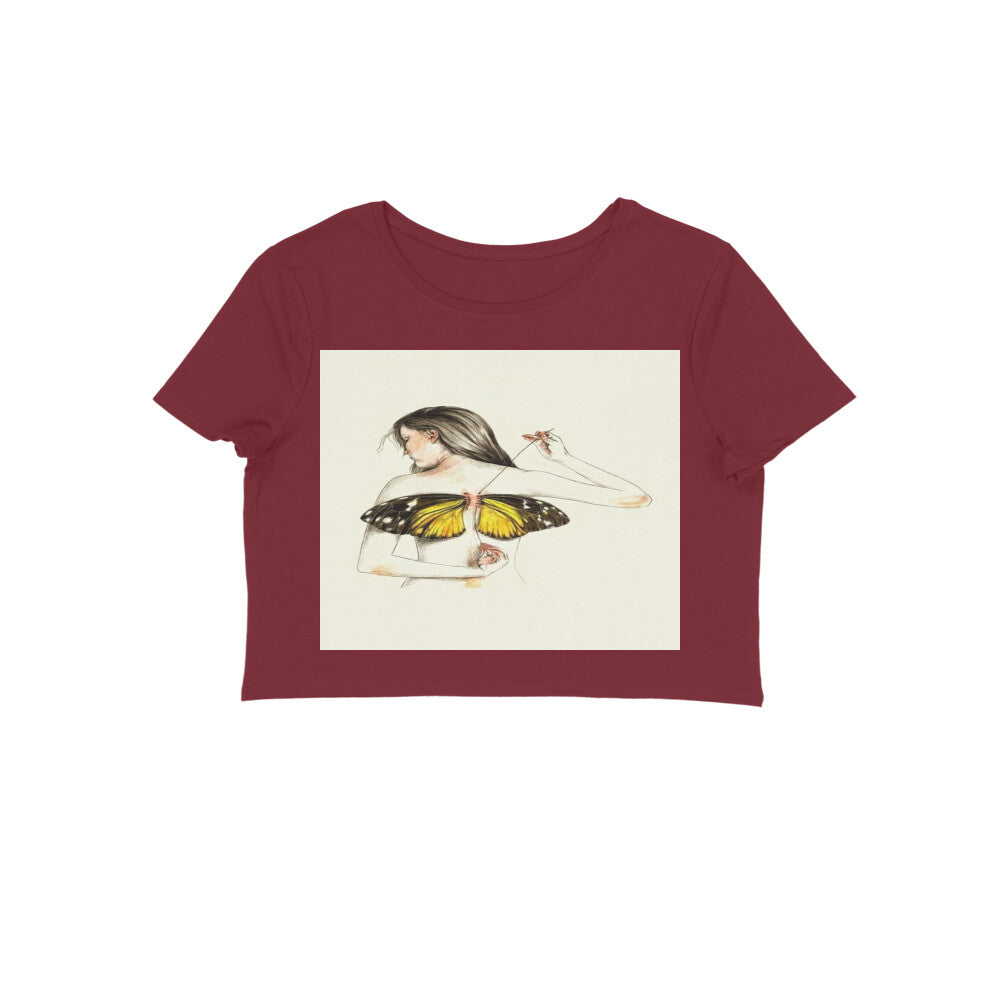Front View - Metamorphosis Stitch — Crop Top Maroon