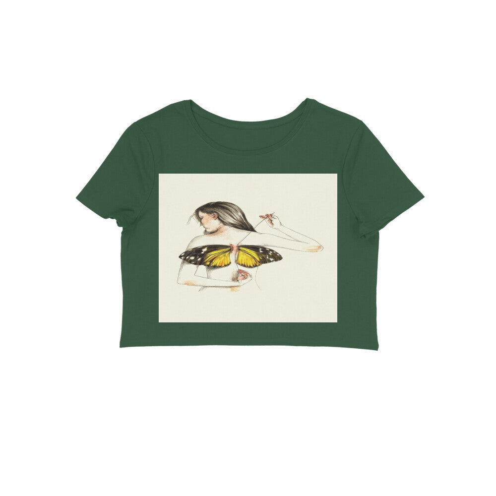 Front View - Metamorphosis Stitch — Crop Top Olive Green
