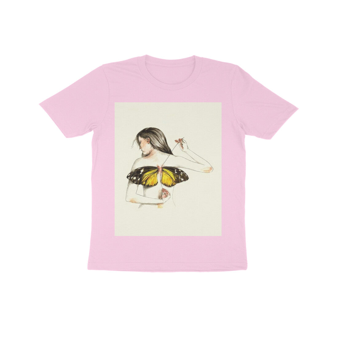 Front View - Metamorphosis Stitch — Kids Tee Light Pink