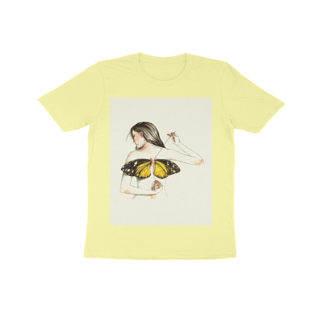 Front View - Metamorphosis Stitch — Kids Tee Butter Yellow