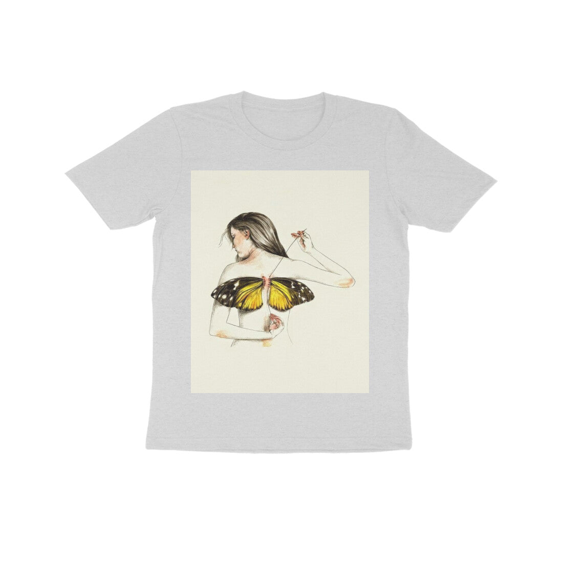 Front View - Metamorphosis Stitch — Kids Tee Melange Grey