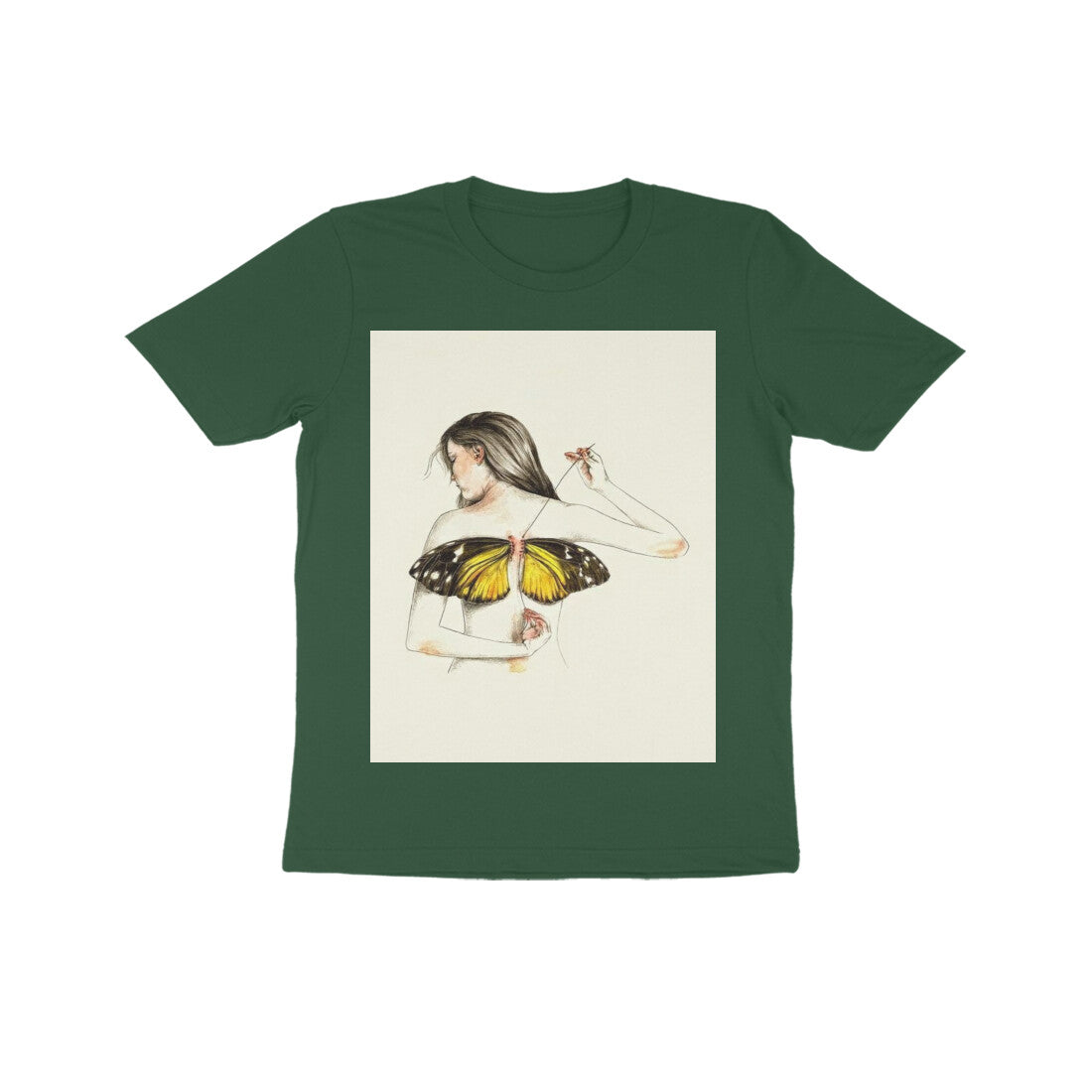 Front View - Metamorphosis Stitch — Kids Tee Olive Green