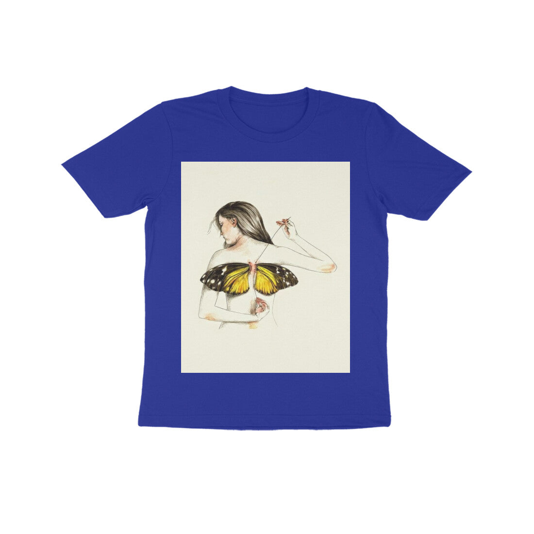 Front View - Metamorphosis Stitch — Kids Tee Royal Blue