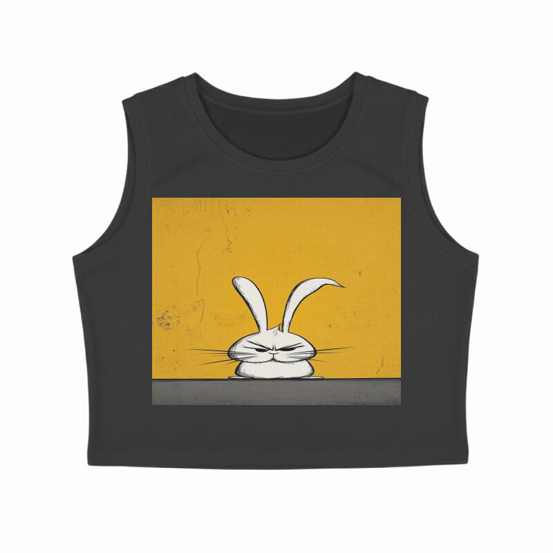 Front View - Grumpy Hare — Crop Tank Top Black