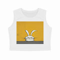 Front View - Grumpy Hare — Crop Tank Top White