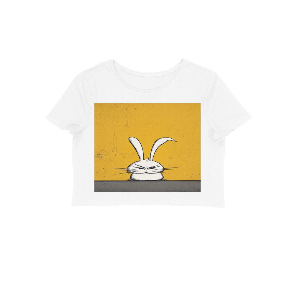 Front View - Grumpy Hare — Crop Top White