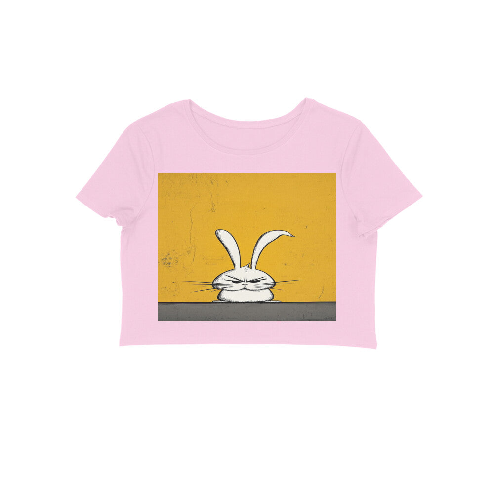 Front View - Grumpy Hare — Crop Top Light Pink