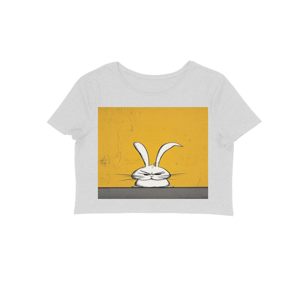 Front View - Grumpy Hare — Crop Top Melange Grey