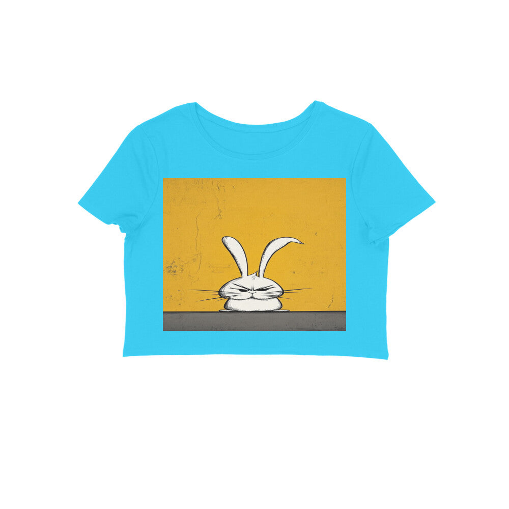 Front View - Grumpy Hare — Crop Top Sky Blue