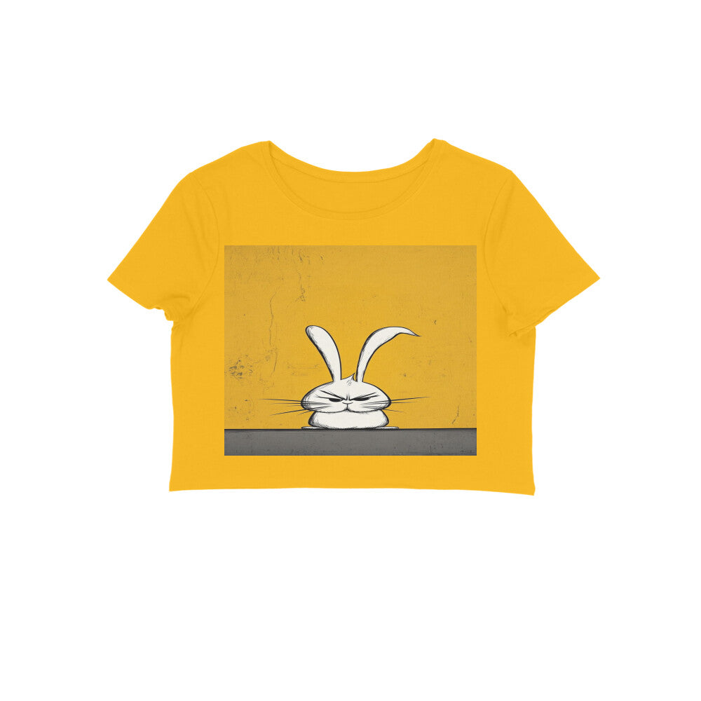 Front View - Grumpy Hare — Crop Top Golden Yellow