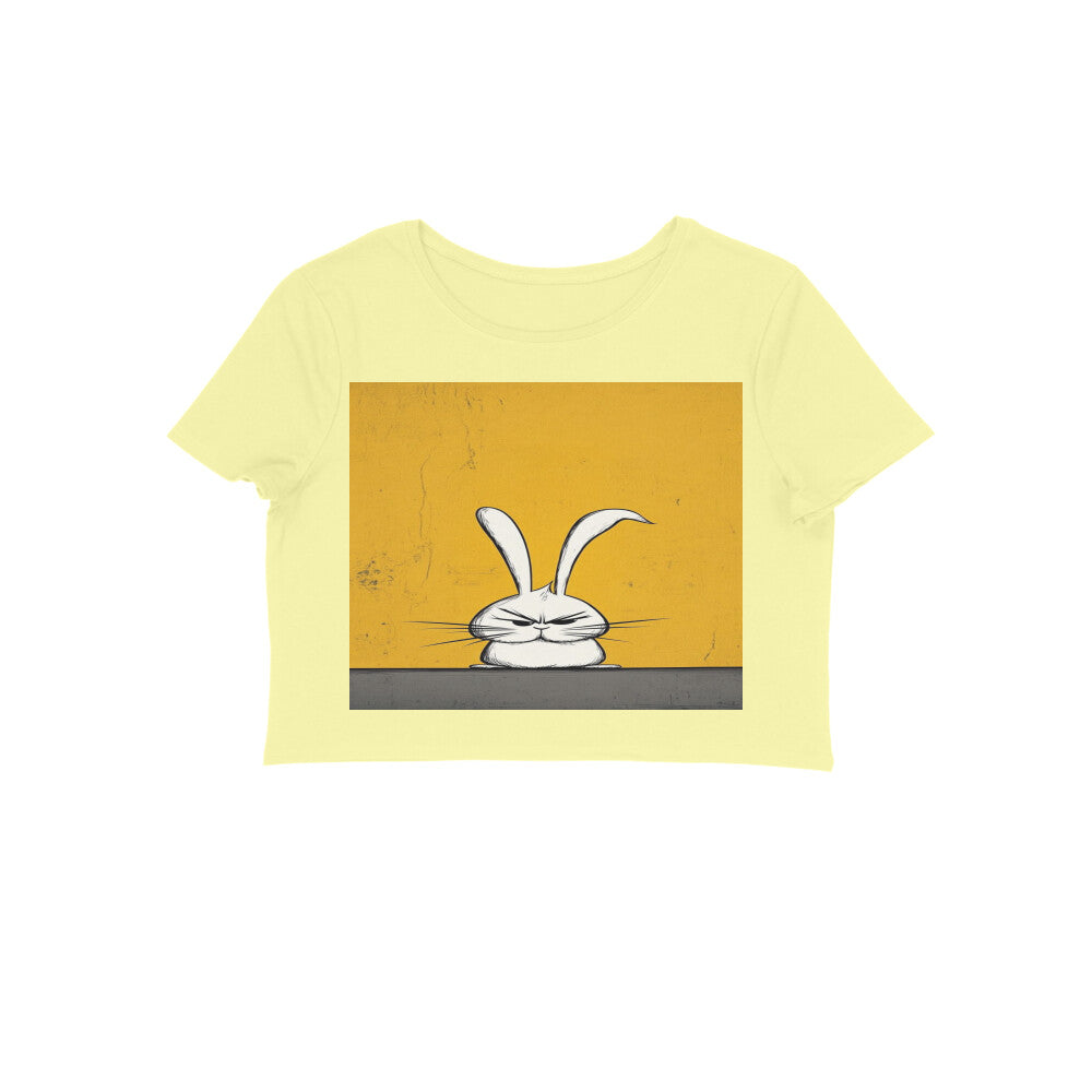 Front View - Grumpy Hare — Crop Top Butter Yellow