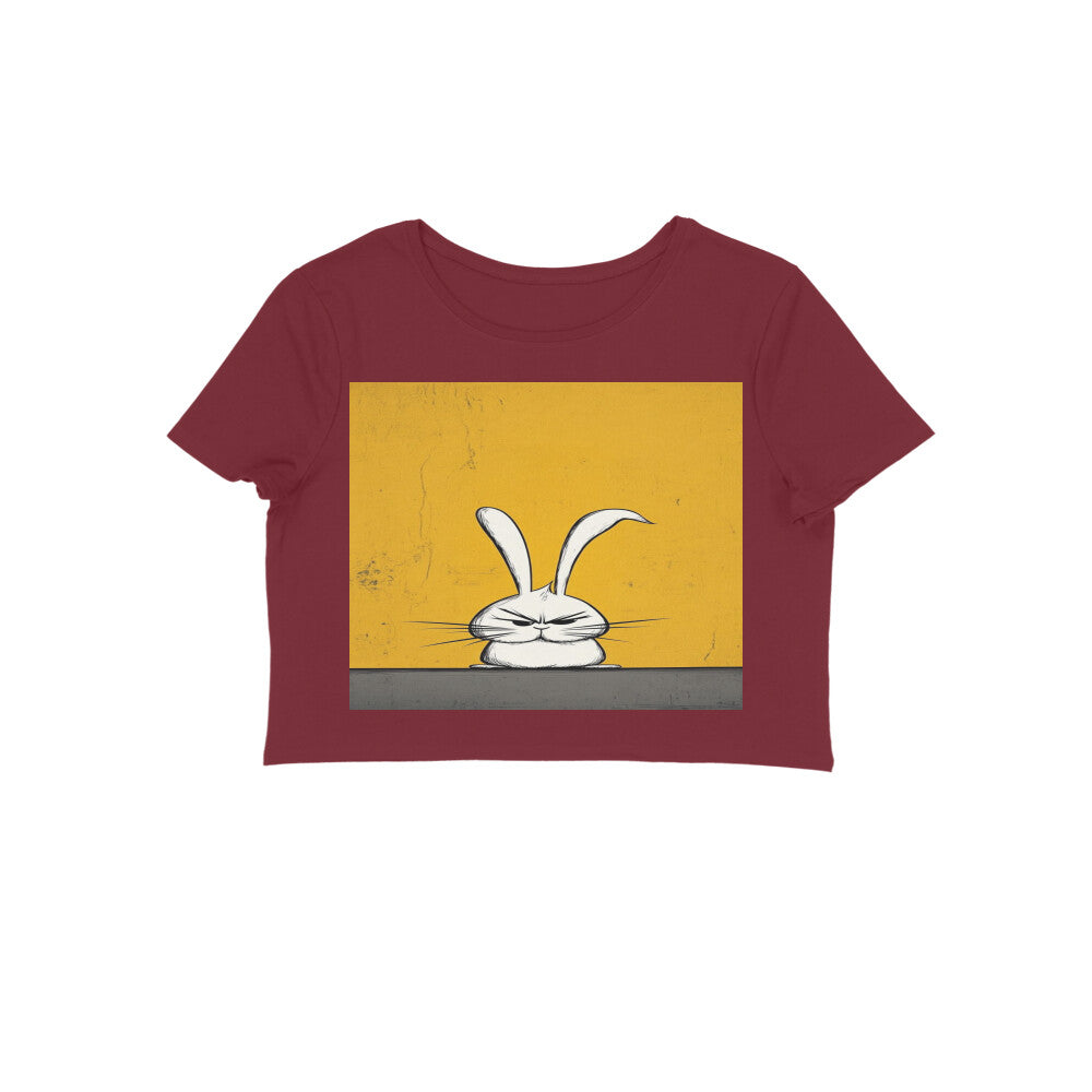 Front View - Grumpy Hare — Crop Top Maroon