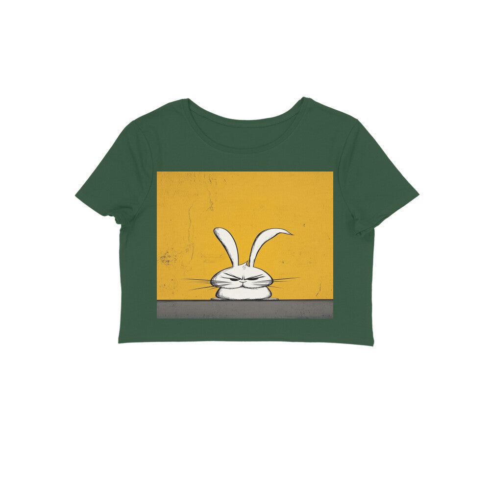 Front View - Grumpy Hare — Crop Top Olive Green