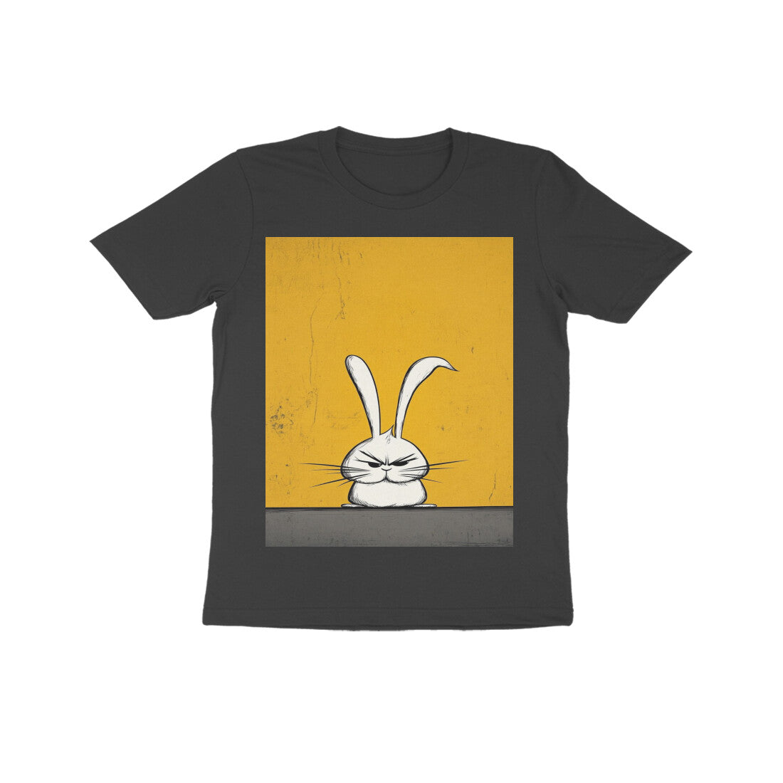 Front View - Grumpy Hare — Kids Tee Black