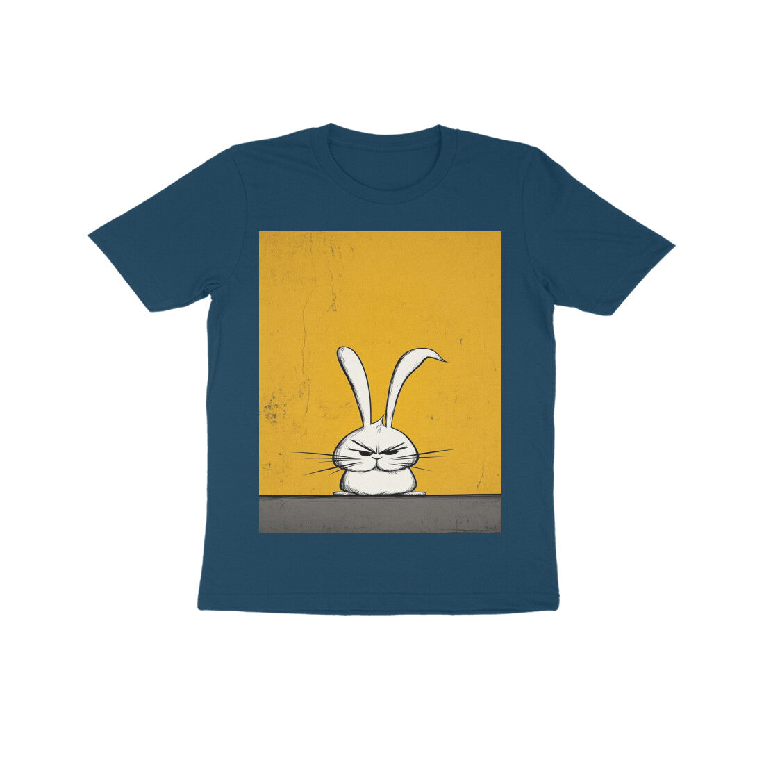 Front View - Grumpy Hare — Kids Tee Navy Blue