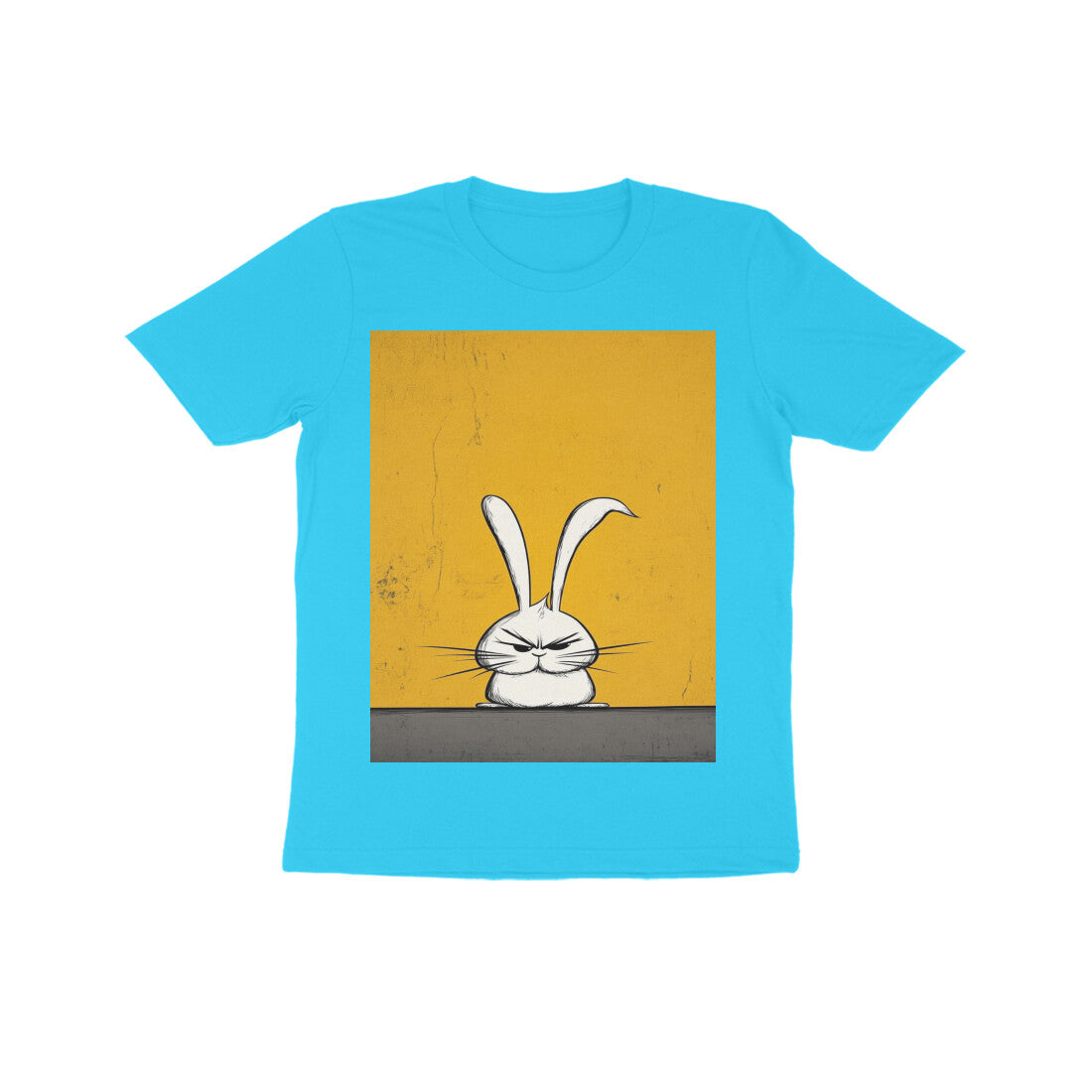 Front View - Grumpy Hare — Kids Tee Sky Blue
