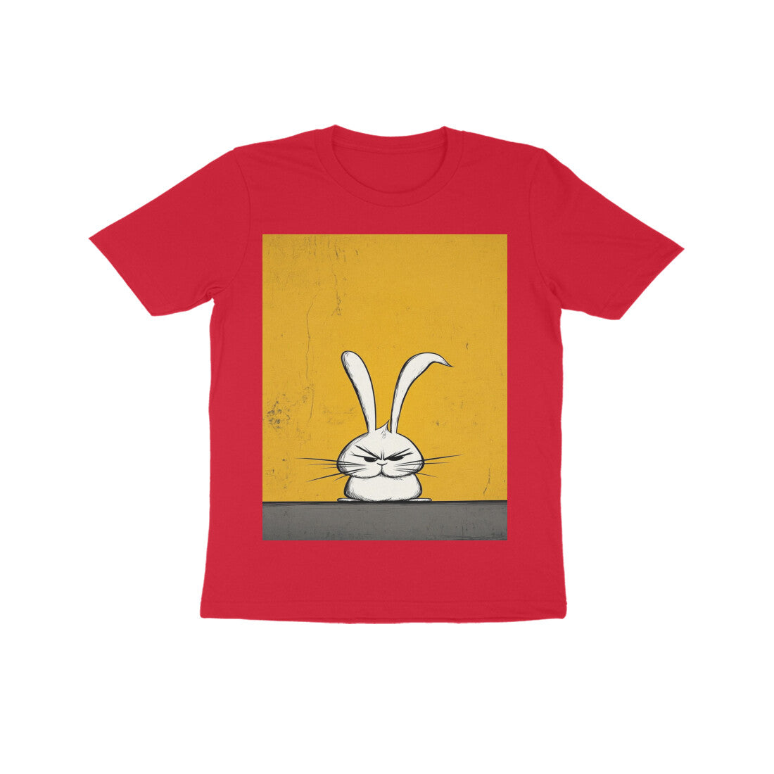 Front View - Grumpy Hare — Kids Tee Red
