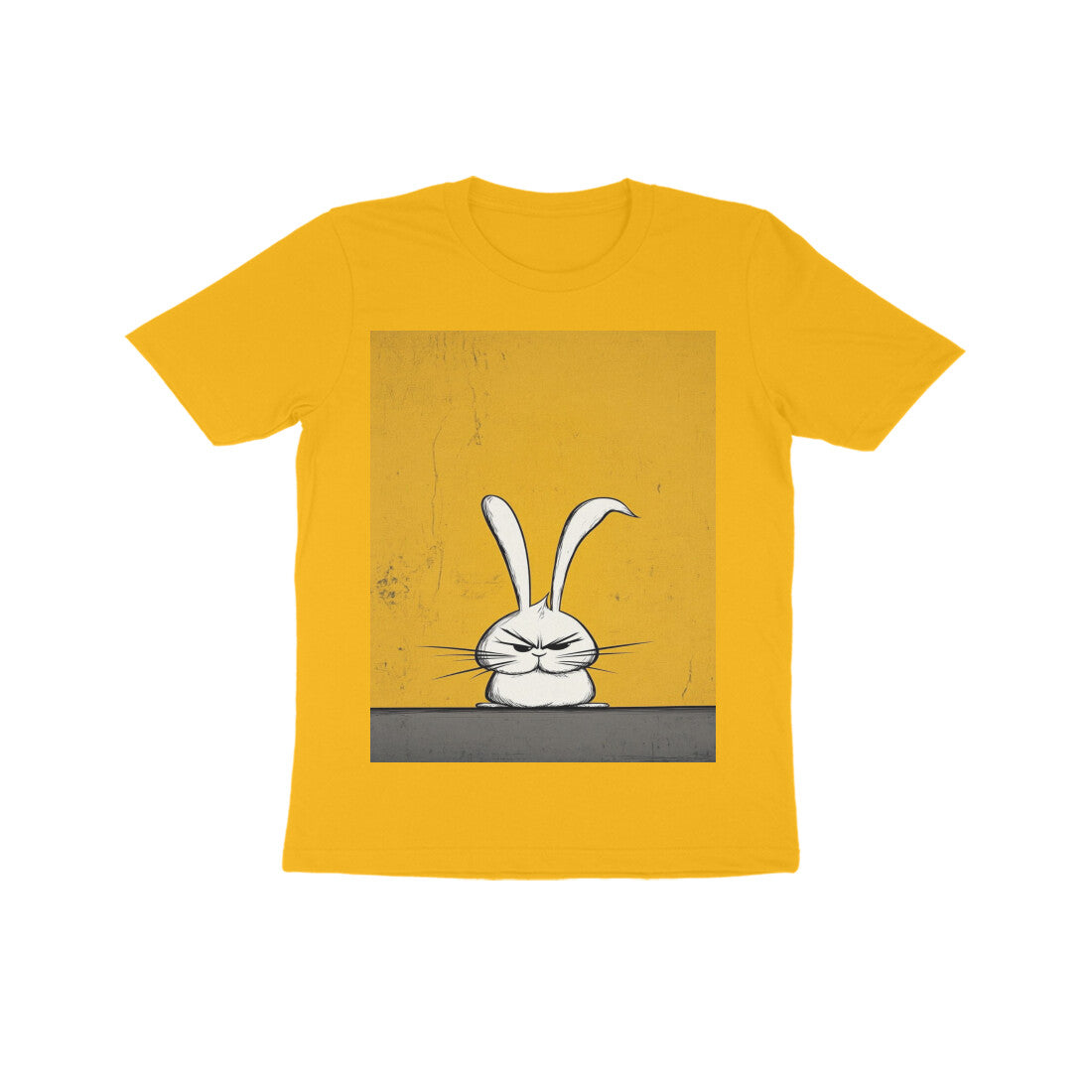 Front View - Grumpy Hare — Kids Tee Golden Yellow