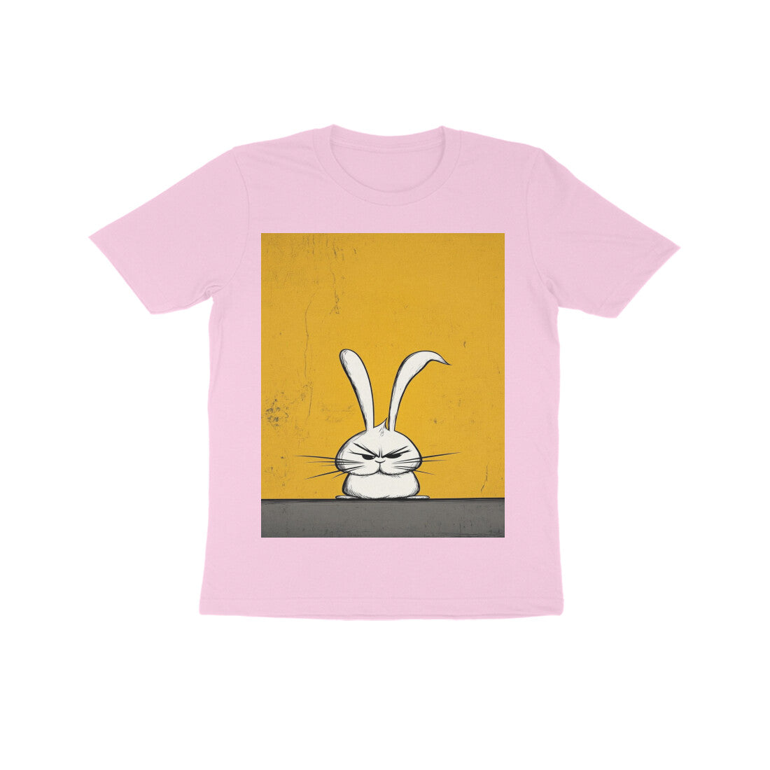 Front View - Grumpy Hare — Kids Tee Light Pink