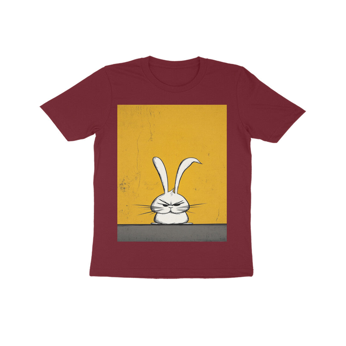 Front View - Grumpy Hare — Kids Tee Maroon