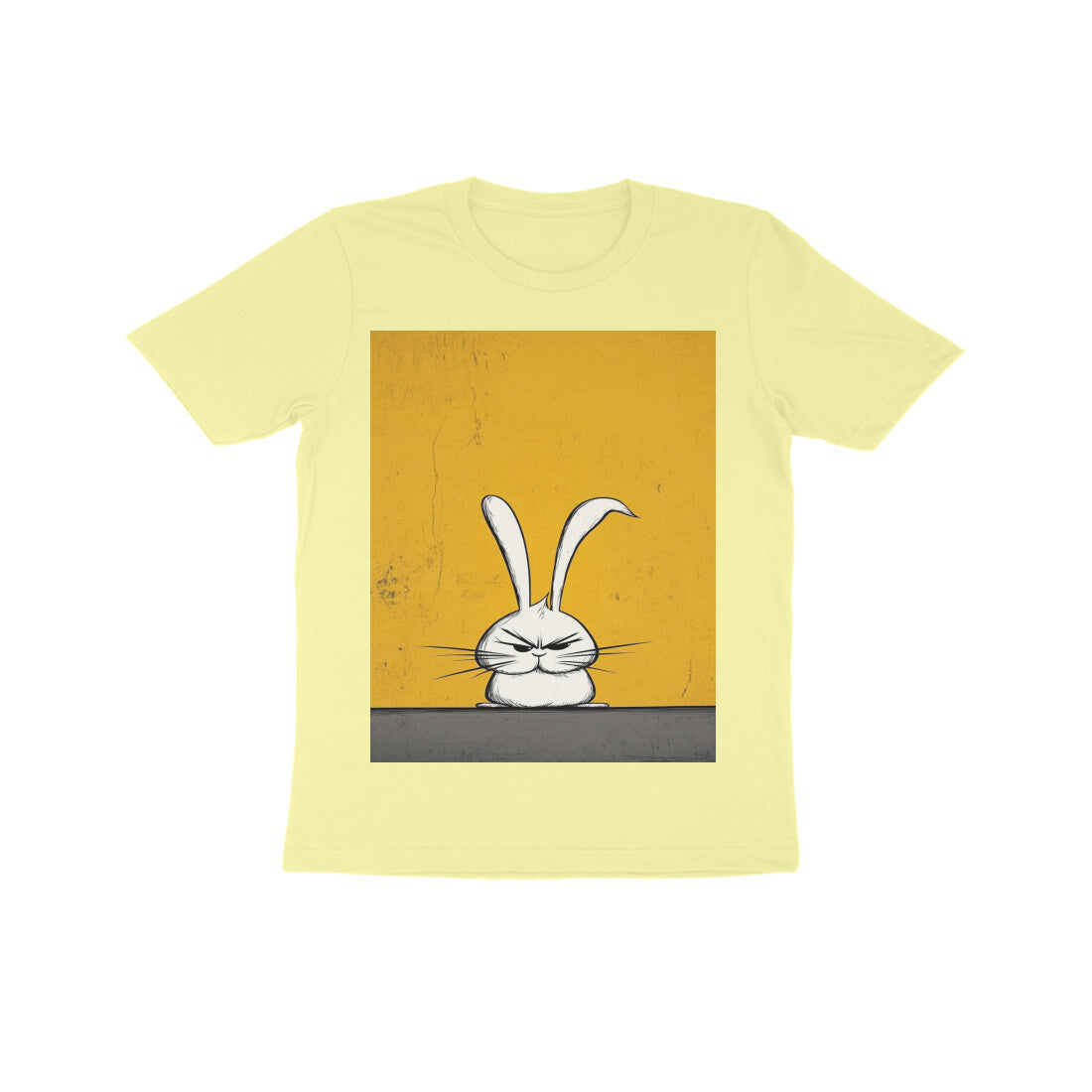 Front View - Grumpy Hare — Kids Tee Butter Yellow
