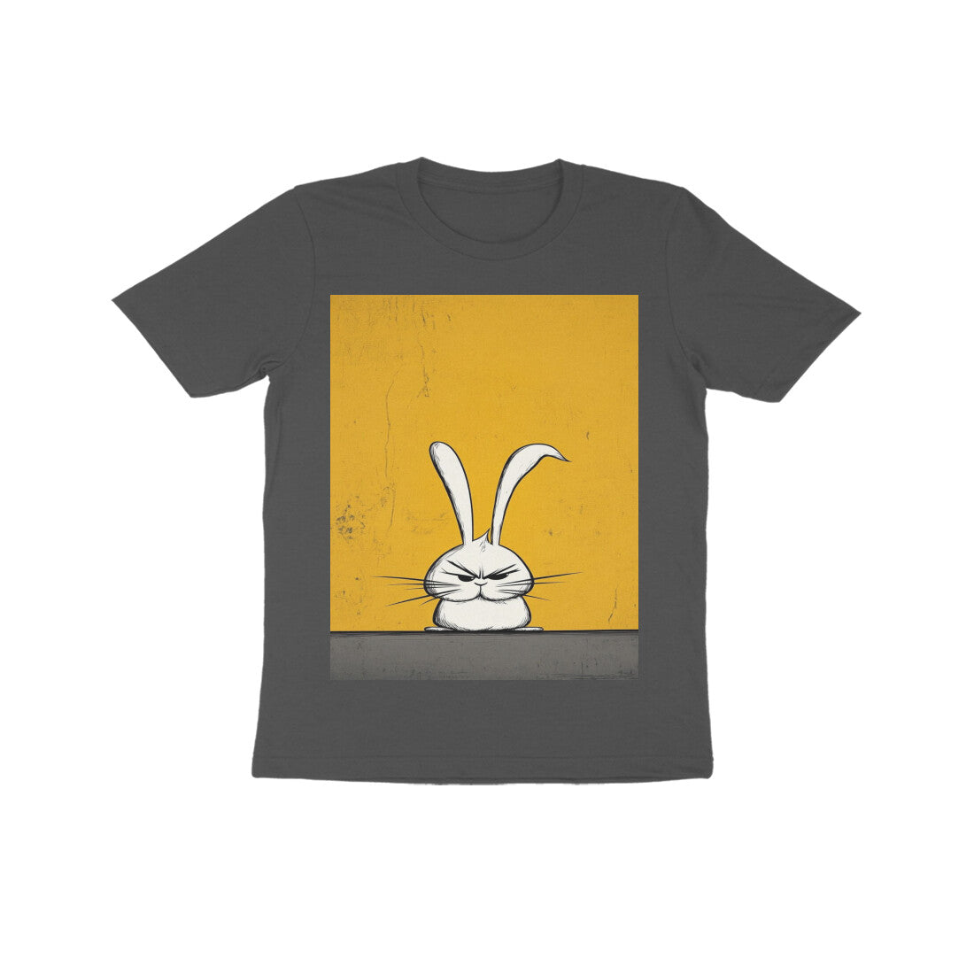 Front View - Grumpy Hare — Kids Tee Charcoal Grey