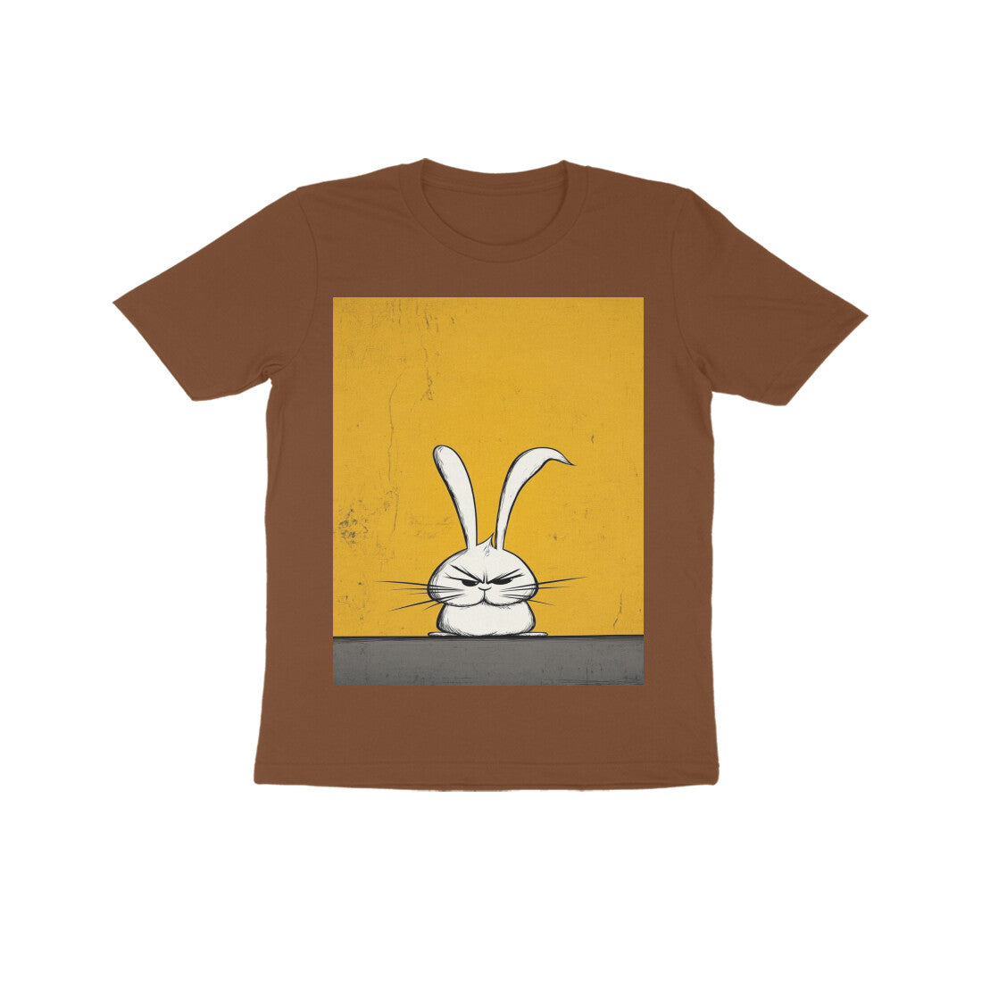 Front View - Grumpy Hare — Kids Tee Coffee Brown