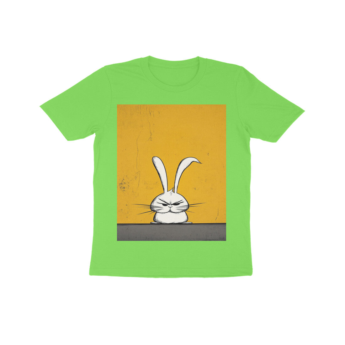 Front View - Grumpy Hare — Kids Tee Liril Green