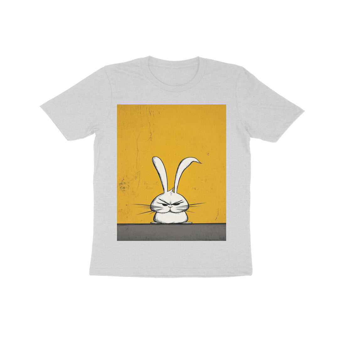 Front View - Grumpy Hare — Kids Tee Melange Grey