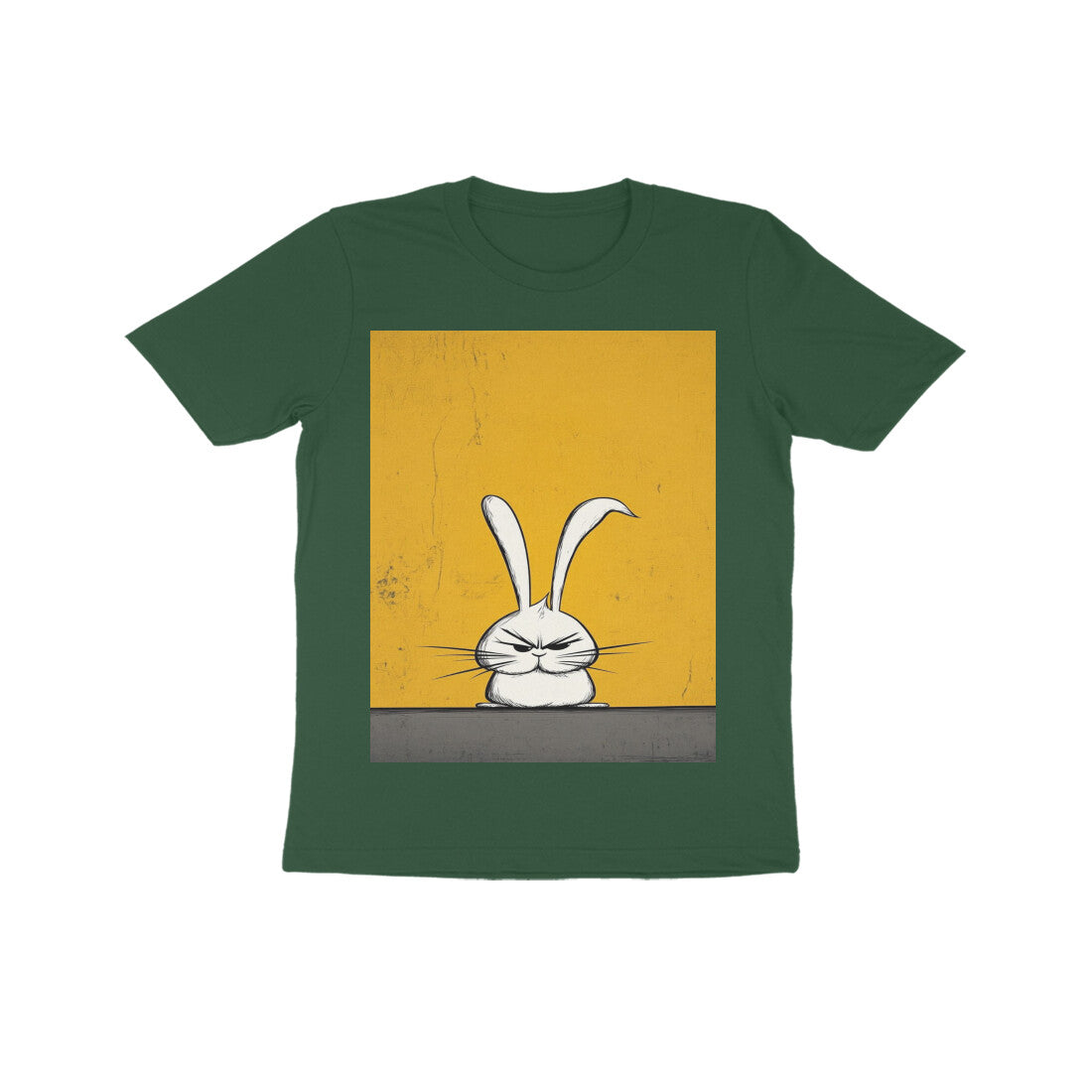 Front View - Grumpy Hare — Kids Tee Olive Green