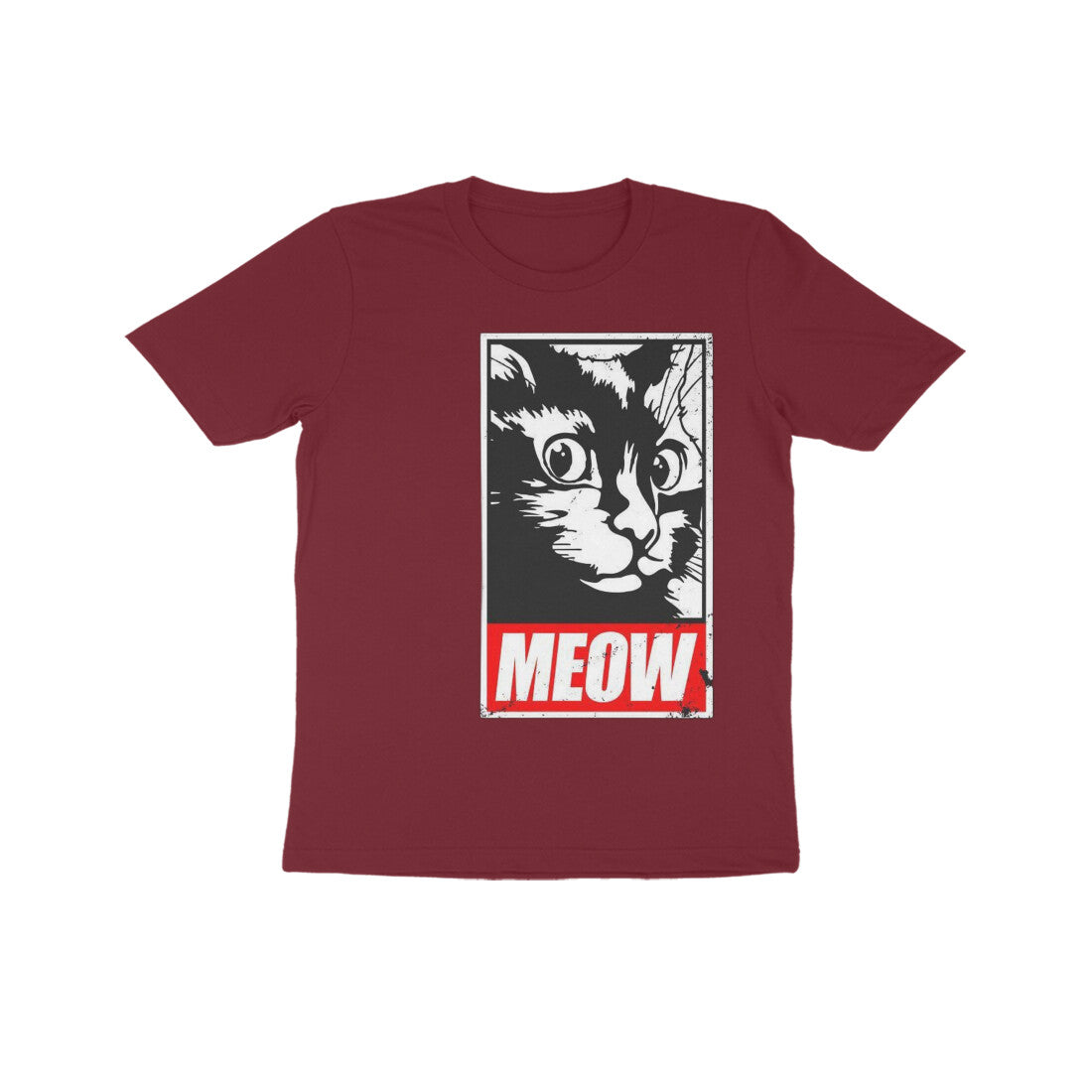 Front View - Feline Fury — Kids Tee Maroon
