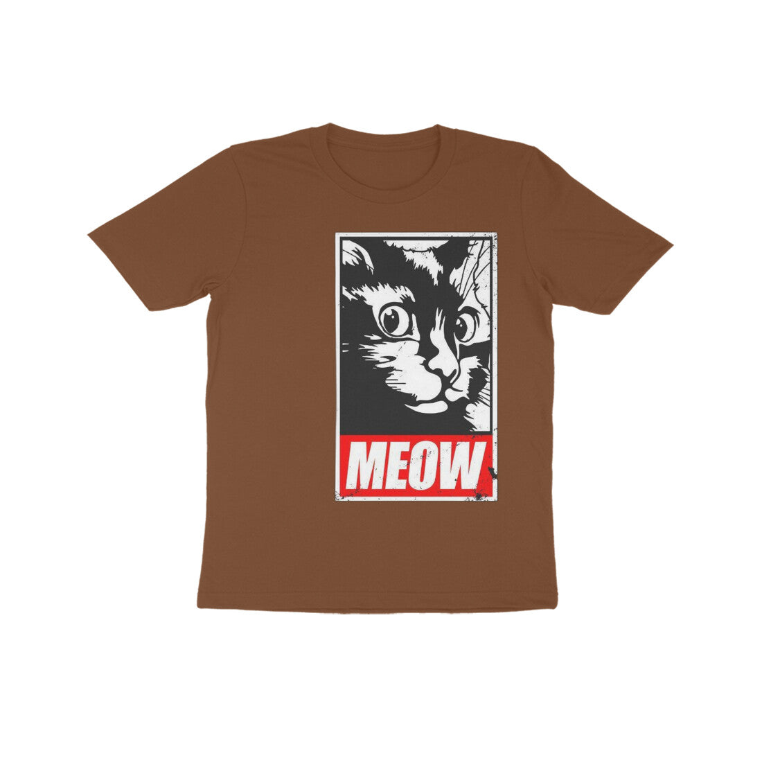 Front View - Feline Fury — Kids Tee Coffee Brown