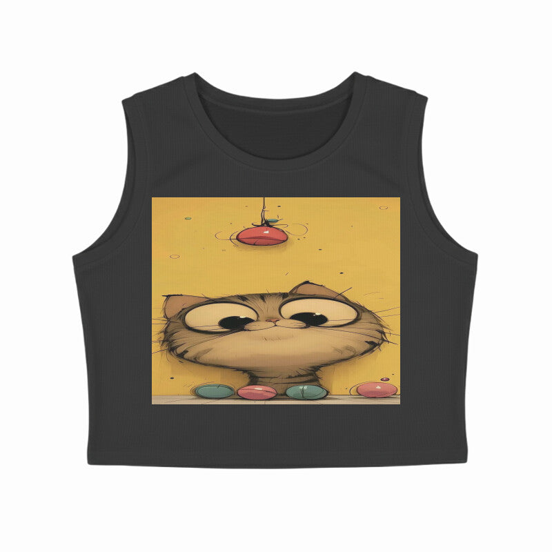 Front View - Whisker Watcher — Crop Tank Top Black